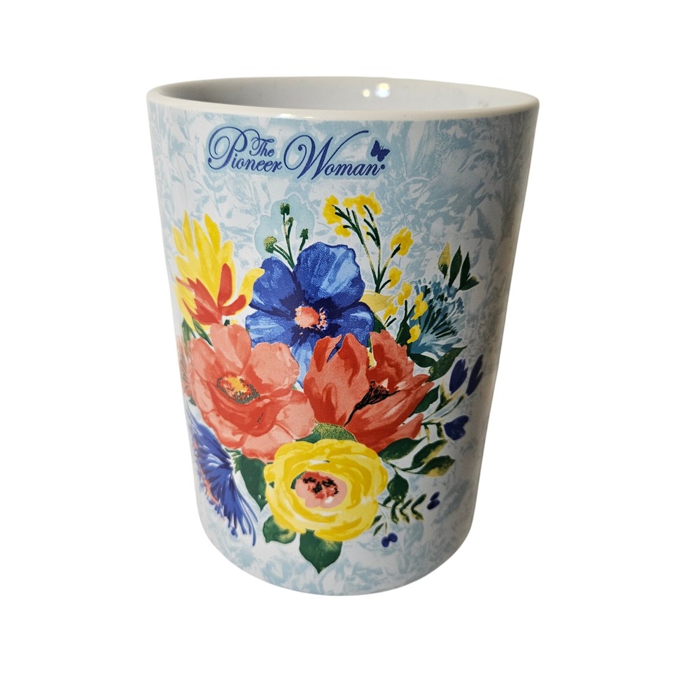 The Pioneer Woman Floral Ceramic Utensil Holder Vase Blue White Stoneware Crock